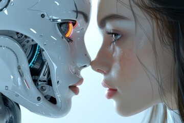 Poster - A close-up view of a futuristic robot's head, highlighting the intricate details and glowing eye representing cutting-edge technology
