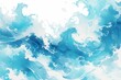 Abstract ocean waves in the style of turquoise and blue watercolor background with wave elements on a white background