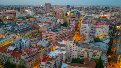 Wall Mural - Sunset panorama view of Bucharest, Romania