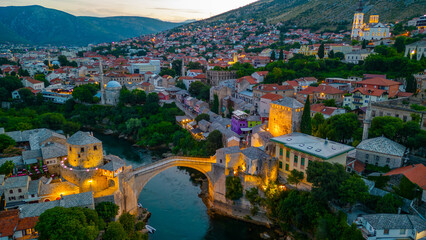 sunset view of the old mostar bridge in bosnia and herzegovina
