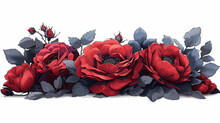 Dessin D'une Couronne De Fleurs Rouges, Roses Avec Feuilles Et épines Sur Fond Blanc