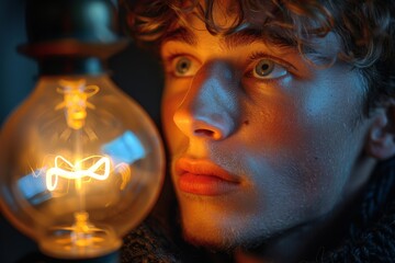 Poster - A close-up of an Edison style bulb emitting a warm glow, hinting at innovation and vintage aesthetics