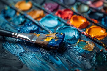 Poster - Vibrant brush strokes of colorful oil paint on a palette, reflecting creativity and the process of art making