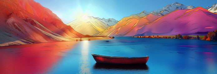 Wall Mural - Sunset over the lake