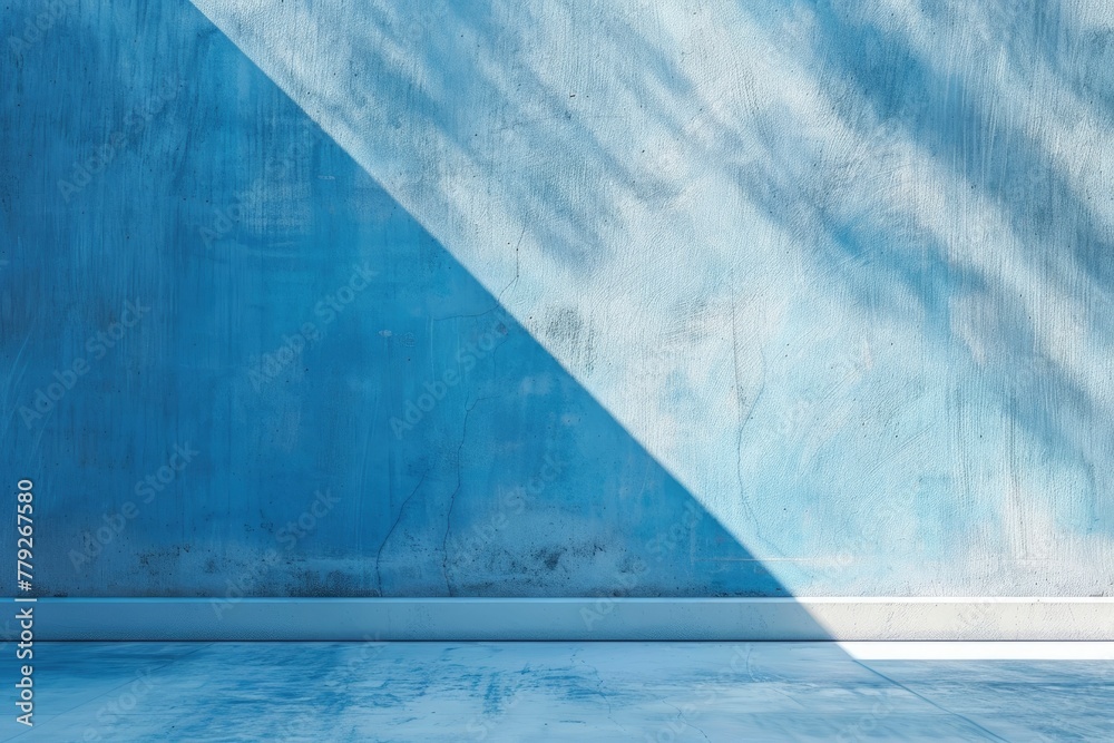 Blue concrete wall and floor with light and shadow backgrounds, use for ...