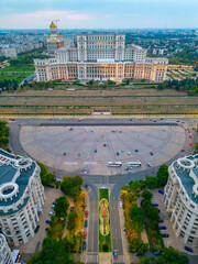 Wall Mural - Sunset panorama view of the Romanian parliament in Bucharest