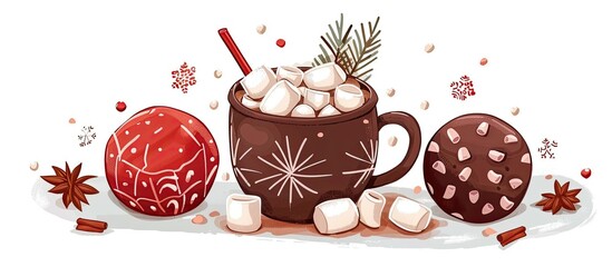 Sticker - A delicious treat of hot chocolate topped with marshmallows and served with cookies on a plate, perfect for a cozy snack