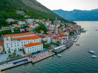 Sticker - Sunrise aerial view of Perast in Montenegro