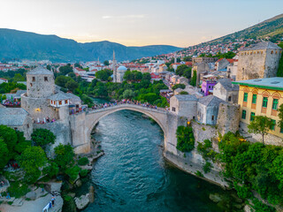 Wall Mural - Sunset view of the old Mostar bridge in Bosnia and Herzegovina