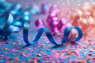Poster - A vibrant close-up image capturing the essence of joy with a glittery ribbon amidst a shower of colorful confetti