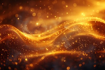Poster - Abstract waves of golden particles create a mesmerizing dance of light with a bokeh effect throughout