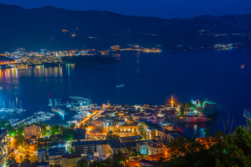 Poster - Sunset aerial view of the old town of Budva, Montenegro