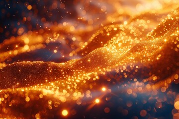 Poster - A luxurious golden wave sparkles intensely against a dark background, symbolizing opulence and grandeur