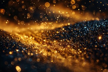 Poster - A mesmerizing display of golden sparkling bokeh lights creating a festive, magical vibe against a dark backdrop