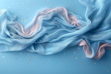 Poster - A high-resolution image featuring a luxurious blue fabric with a delicate golden star pattern, perfect for backgrounds or design