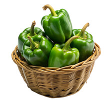 Green Capsicum In A Basket Isolated On Transparent Background