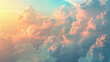 The soft hues of pastel-colored clouds drifting across a sunlit sky at dawn.