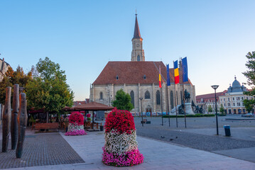 Sunset view of Saint Michael church in Cluj-Napoca, Romania