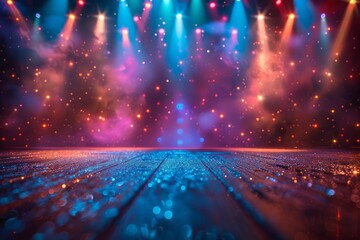 Poster - The dazzling effect of light beams and bokeh in vivid hues sets a lively and mesmerizing scene for artistic backgrounds