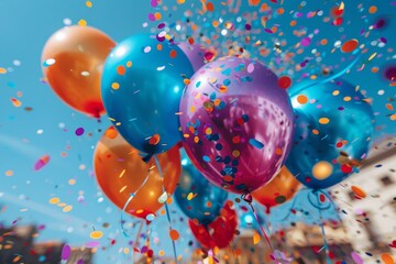 Poster - Striking image showing a burst of colorful balloons and dynamic confetti, epitomizing joy and celebration