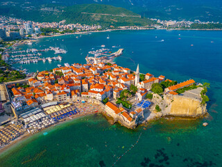 Canvas Print - Aerial view of the old town of Budva, Montenegro