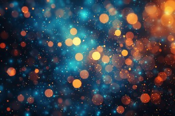 Poster - Captivating bokeh effect with particle accents in blue and orange, suggests vibrancy and motion