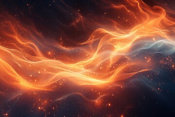 Poster - Capturing a dynamic sense of motion, this image portrays fiery orange waves rippling across a dark, star-filled backdrop, evocative of cosmic phenomena
