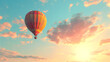 A hot air balloon floating gracefully against the backdrop of a radiant, sunlit sky.