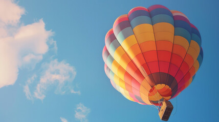 Wall Mural - A close-up of a colorful hot air balloon soaring through a cloudless sky.