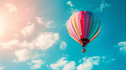 Wall Mural - The vibrant colors of a hot air balloon floating gracefully in the sunny sky.