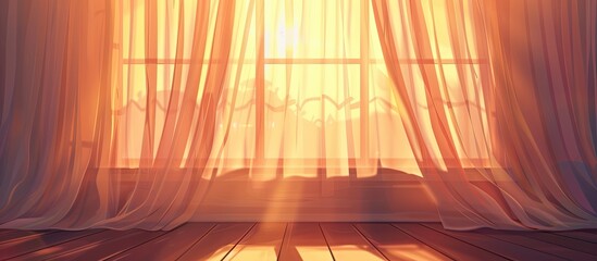 Poster - The orange tints and shades of sunlight are streaming through the hardwood curtain, warming up the room with its heat, creating a beautiful pattern on the wooden flooring