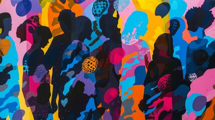 Poster - Shadowy figures gather in clusters their silhouettes  AI generated illustration