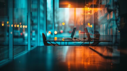 Poster - Showcase the tranquility of a blurred office room th AI generated illustration