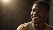 young black african man smiling with bright sunshine rays and copy space from Generative AI