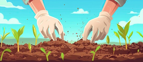 Sticker - The person is enjoying the green fun of planting an organism in the soil with a gentle gesture using their fingers and thumb