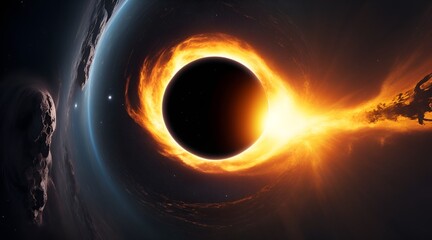 Wall Mural - a black hole and its event horizon in space