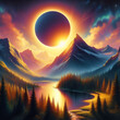 landscape with a very beautiful solar eclipse