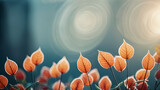 Fototapeta Kwiaty - Abstract Autumn Nature Background with Glowing Sun and Warm Seasonal Colors