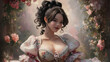 Frau im Blumenkleid mit blumigem Hintergrund