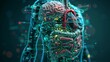 A detailed cartoon of internal organs upgraded with stylish cybernetic parts, each organ showcasing its function through innovative animations