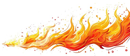 Poster - Experience the warm glow of a fire captured in a watercolor painting on a crisp white background. The amber hues juxtaposed with electric blue accents create a striking piece of art