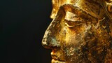 Fototapeta Konie - Close-up of a golden textured Buddha statue - This detailed image highlights the intricate textures and patina on the surface of a golden Buddha statue, bringing out the artistry and craftsmanship