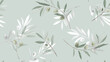 Seamless pattern, olive leaf branch on green background
