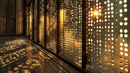 Wall Mural - As the light filters through the perforated holes in the metal sheets it creates a beautiful dance of light and shadow on the surrounding surfaces adding depth and interest to the .