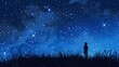 Lone figure under a starlit night sky - A solitary figure is depicted standing under a vast, starlit night sky, evoking a sense of wonder and contemplation