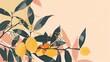 Lemon branch on pastel background - Simplistic and modern illustration of a lemon branch with ripe fruit against a pastel pink background