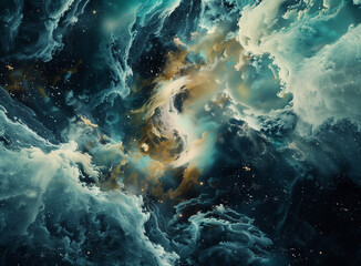 Wall Mural - an abstract film texture background with a cosmic theme, incorporating swirling galaxies and celesti