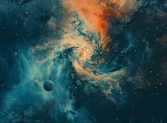 Wall Mural - an abstract film texture background with a cosmic theme, incorporating swirling galaxies and celesti