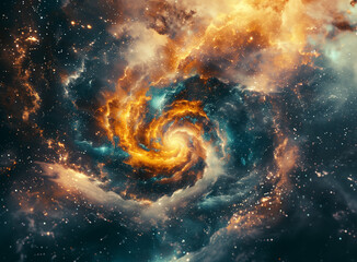 Wall Mural - an abstract film texture background with a cosmic theme, incorporating swirling galaxies and celesti