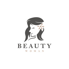 Wall Mural - Beauty woman and rose hair vector logo design 2